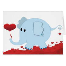 Elephant with hearts-01 greeting cards