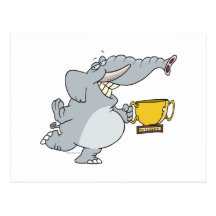 elephant with winner trophy cartoon post card