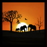 Elephants at sunset posters