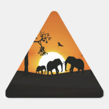 Elephants at sunset triangle stickers
