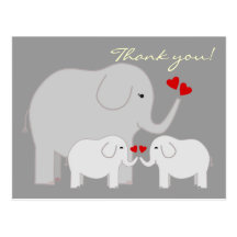 Elephants in Grey Thank You Postcard