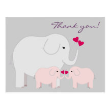 Elephants in Pink Thank You Postcard