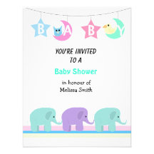 Elephants Moon and Stars Baby Shower Invitation