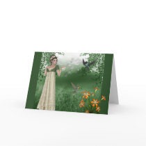 Elf Magic in Grass Field with Hummingbirds Cards
