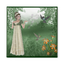 Elf Magic in Grass Field with Hummingbirds Magnets
