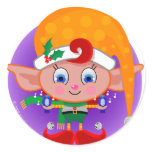 Elf with Bluebirds Round Stickers