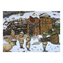 Elfes d'hiver vintages cartons d'invitation