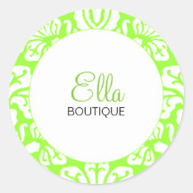 Ella Lime Damask Chic Round Sticker