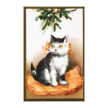 Ellen H. Clapsaddle : Chat sous le gui Impression Sur Toile