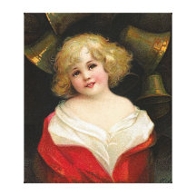Ellen H. Clapsaddle - fille de Noël avec Bells Toile Tendue Sur Châssis