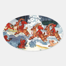 Elves Racing Yule Goats! Oval Sticker