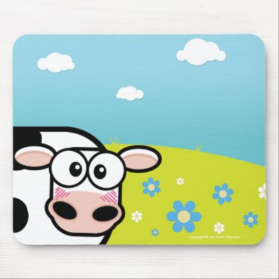 Embarrassed Cartoon Cow Mousepads by LisaMarieDesign