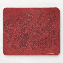 Embossed Dragon on Red Leather Texture