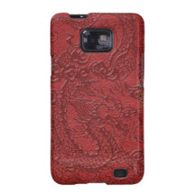 Embossed Dragon On  RedColor Leather Texture Samsung Galaxy S Case