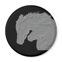 Embossed Look Horses Black background Refrigerator Magnets
