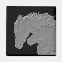 Embossed Look Silver Horses Black Background Refrigerator Magnet