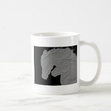 Embossed Look Silver Horses Black Background Mug