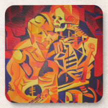 Embracing Death at Halloween Beverage Coaster