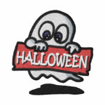 Embroidered Ghost Holding Halloween Sign Polo Shirt