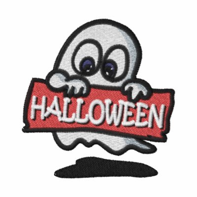 Embroidered Ghost Holding Halloween Sign by VoXeeD