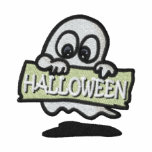 Embroidered Ghost Holding Halloween Sign Embroidered Hooded Sweatshirt