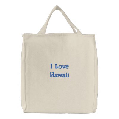 Embroidered I Love Hawaii  Large Tote Bag