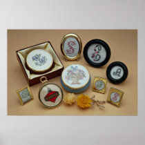 Embroidered miniatures in frames posters