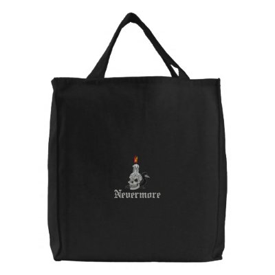 Embroidered Nevermore Raven Skull Candle Design Embroidered Bag by VoXeeD