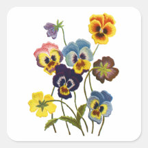 Embroidered Parade of Pansies Stickers