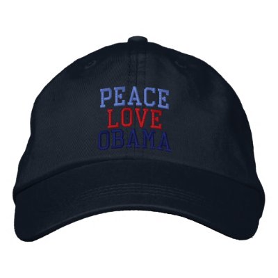 Embroidered Peace Love Obama Ball Cap by TeeShirtsTShirts