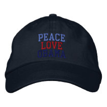 Embroidered Peace Love Obama Ball Cap