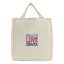 Embroidered Peace Love Obama Tote Bag