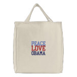 Embroidered Peace Love Obama Tote Bag embroidered bags