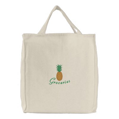 Embroidered Pineapple on Canvas Shopping Bag by Stitchbaby