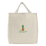 Embroidered Pineapple on Canvas Shopping Bag embroidered bags