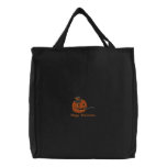 Embroidered Pumpkin & Cat Happy Halloween Canvas Bag