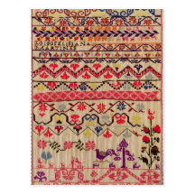Embroidery sampler postcard