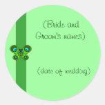 Emerald Butterfly Ribbon Wedding Round Stickers