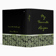 Emerald Damask Ribbon Recipe Book 3 Ring Binder