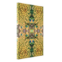 Emerald Green and Gold Peacock Feathers Stretched Canvas Print