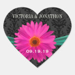 Emerald Green and Pink Gerber Daisy Wedding Heart Stickers