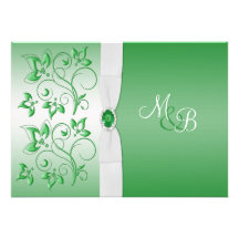 Emerald Green and White II Monogrammed Invite