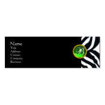 EMERALD GREEN BLACK WHITE ZEBRA FUR MONOGRAM BUSINESS CARD TEMPLATE