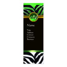 EMERALD GREEN BLACK WHITE ZEBRA FUR MONOGRAM BUSINESS CARD TEMPLATE