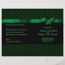 Emerald Green Damask Wedding Program Custom Flyer