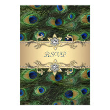 Emerald Green Gold Royal Indian Peacock RSVP Custom Invite