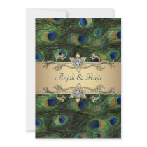 Emerald Green Gold Royal Indian Peacock Wedding Announcements