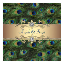 Emerald Green Gold Royal Indian Peacock Wedding Personalized Invitations
