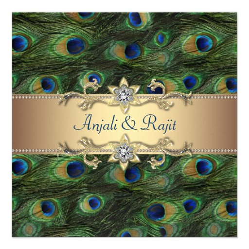 Emerald Green Gold Royal Indian Peacock Wedding Personalized Invitations