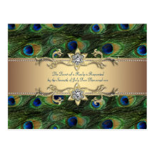 Emerald Green Gold Royal Indian Peacock Wedding Postcards